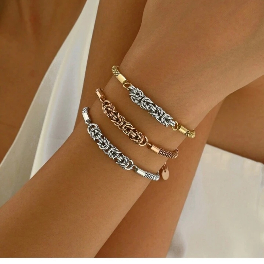 🩶🩶NEW🩶🩶 UNIQUE!! SS Mesh Braided Snake Bone Link Twisted Bracelet in SILVER